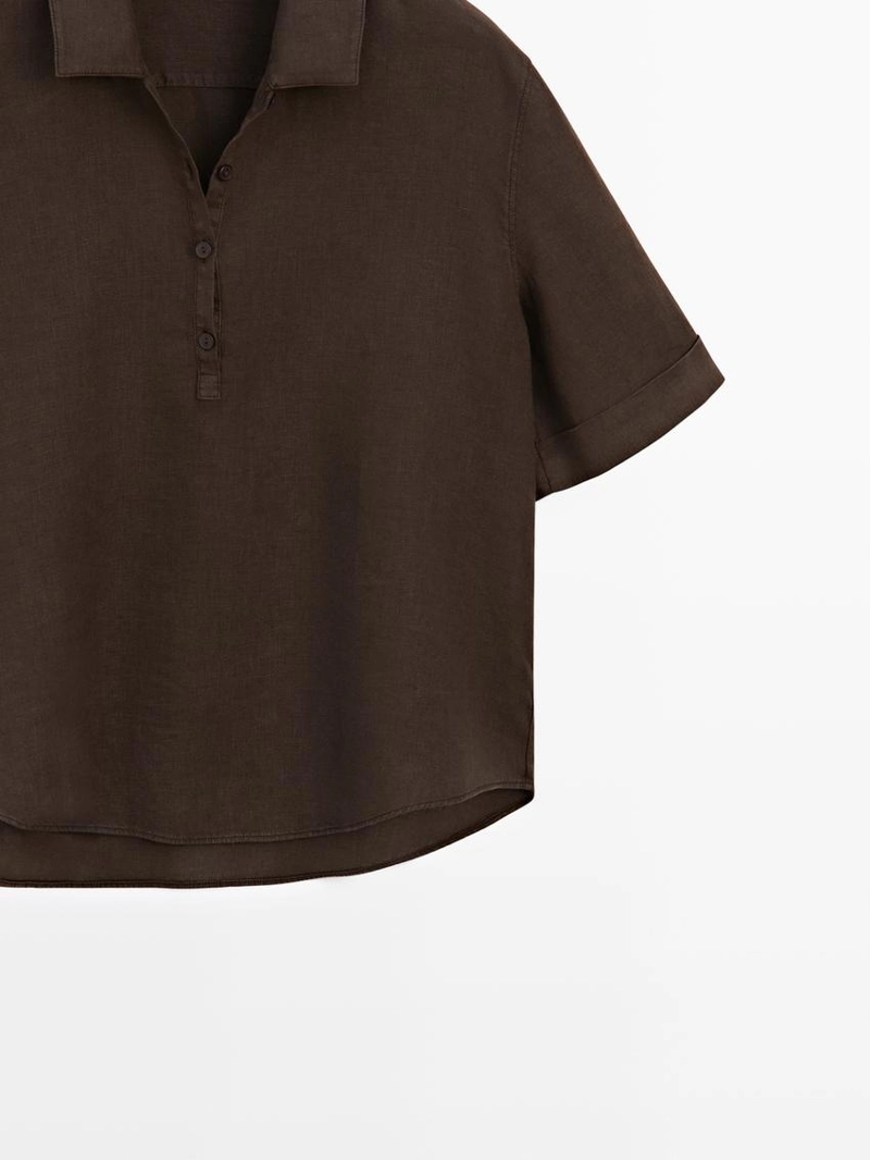 Блузка из льна с воротником-поло