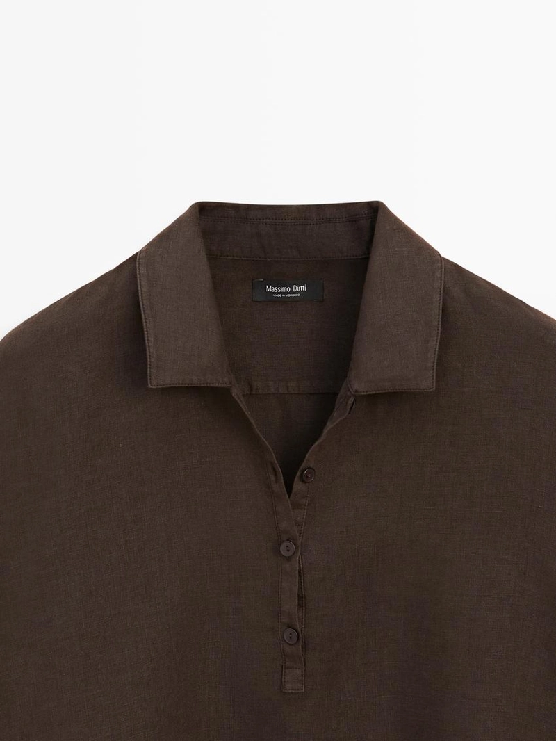 Блузка из льна с воротником-поло