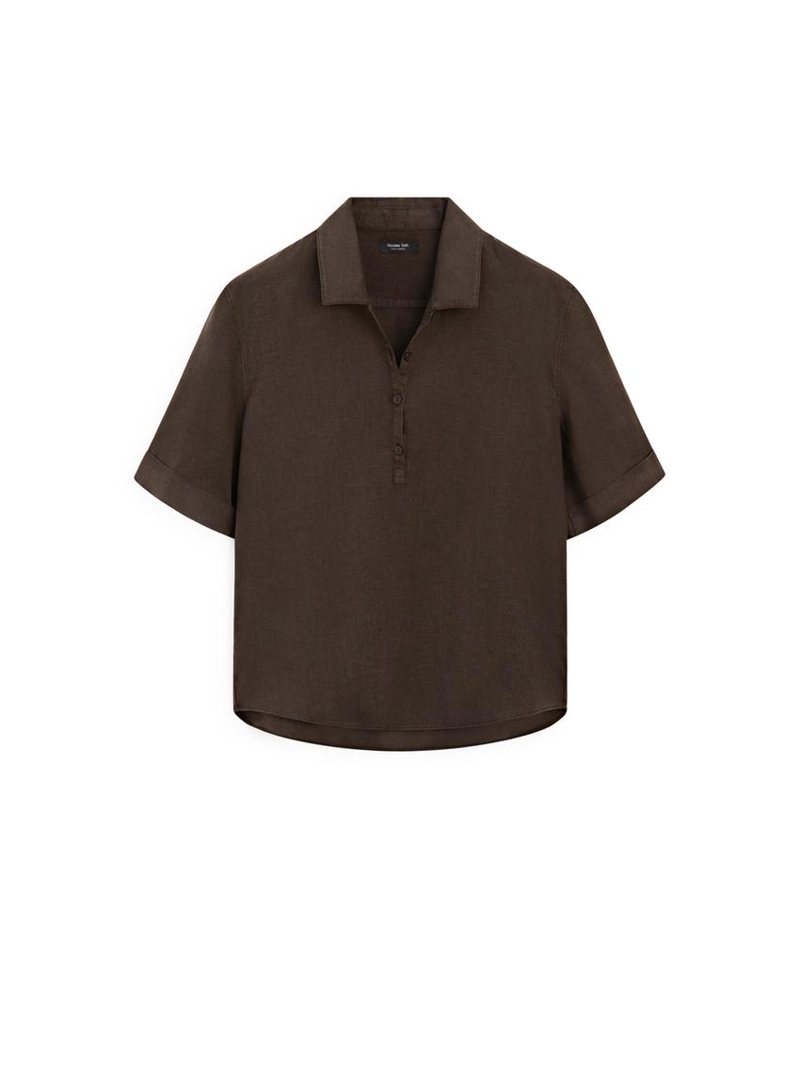 Блузка из льна с воротником-поло