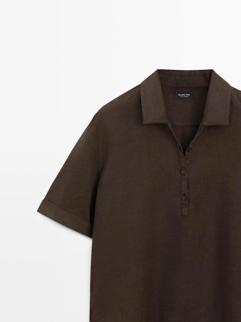 Блузка из льна с воротником-поло