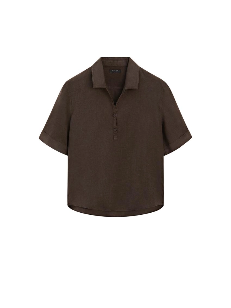 Блузка из льна с воротником-поло