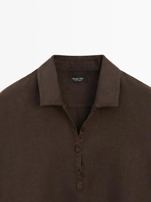 Блузка из льна с воротником-поло- Заказать в России