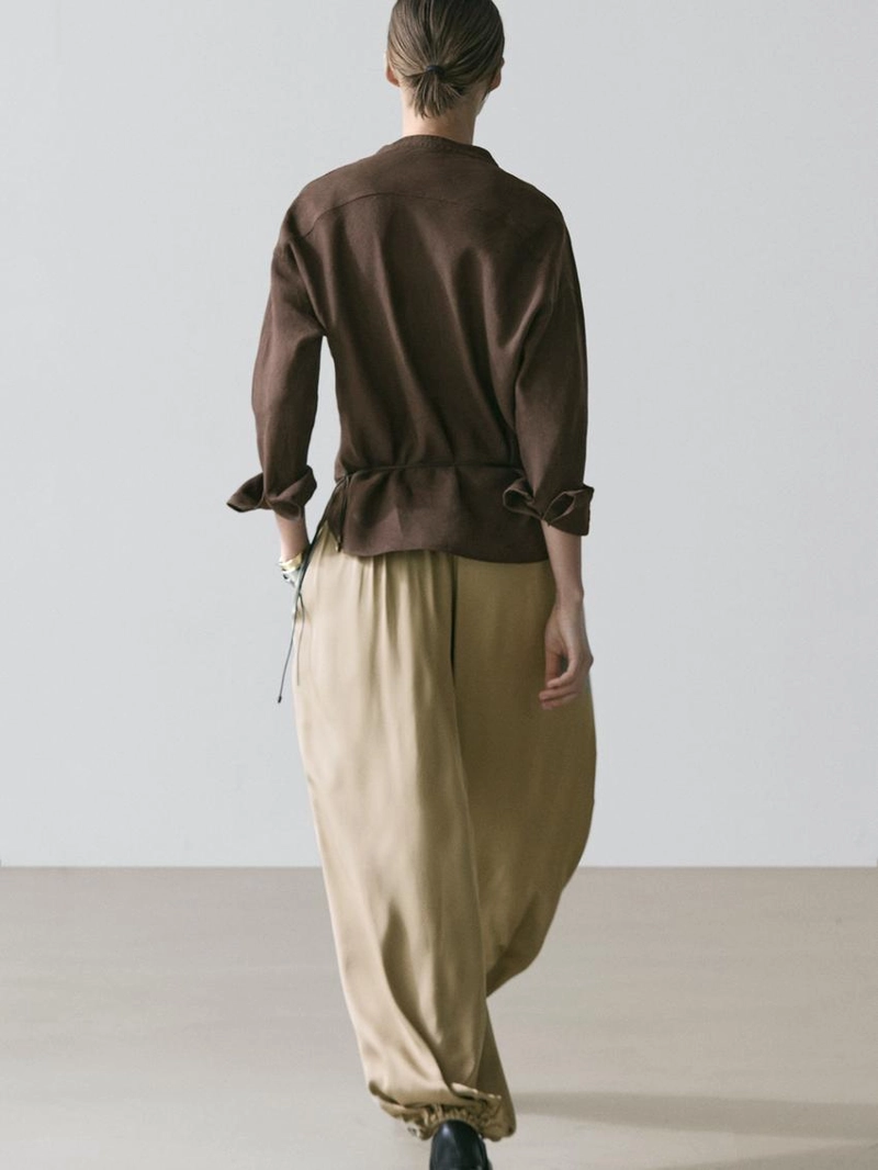 Рубашка с воротником стойка из 100% льна