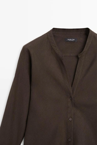 BROWN | 5151/730/700 - Massimo Dutti Рубашка с воротником стойка из 100% льна