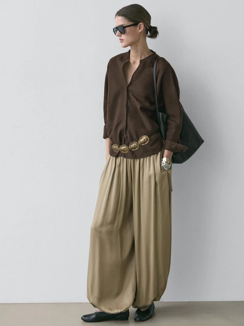 Рубашка с воротником стойка из 100% льна