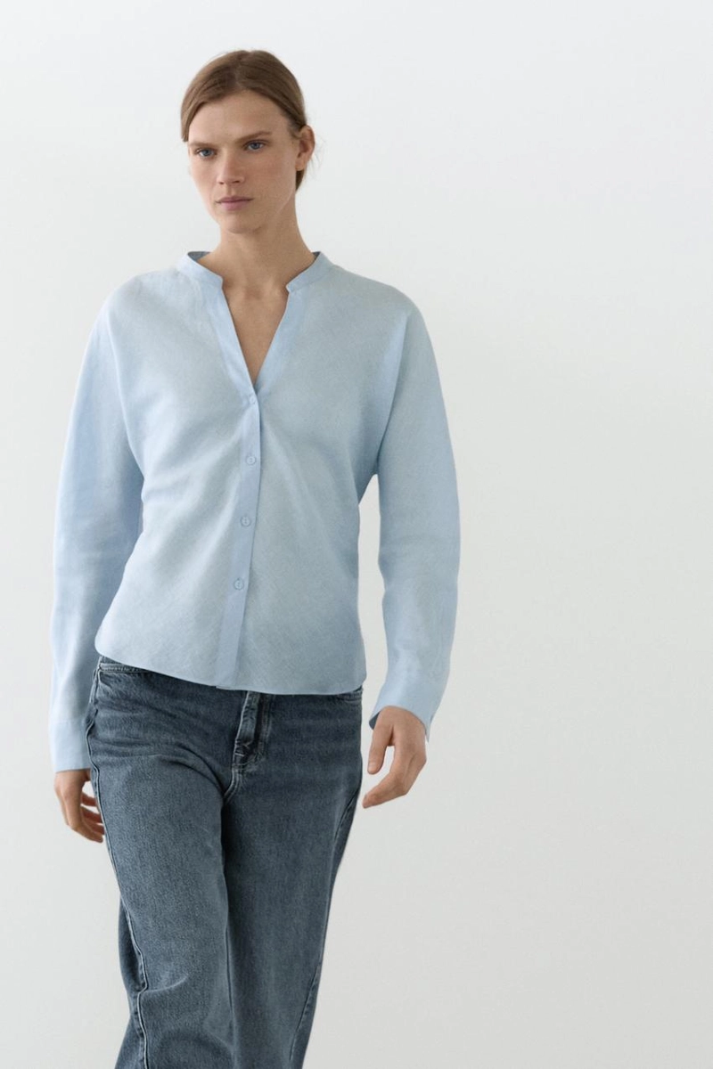 Рубашка с воротником-стойкой из 100% льна