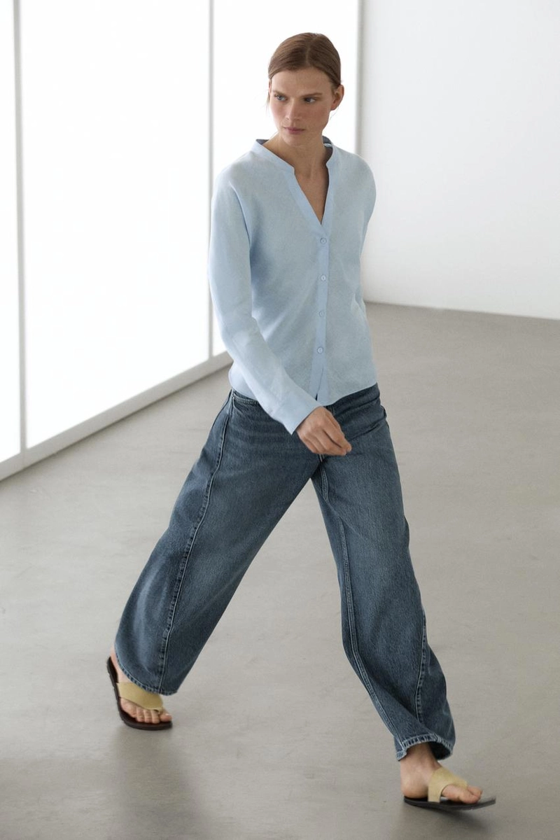 Рубашка с воротником-стойкой из 100% льна