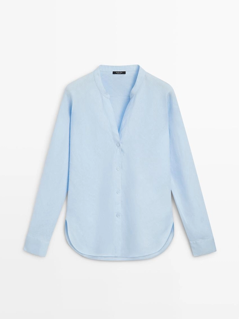 Рубашка с воротником-стойкой из 100% льна