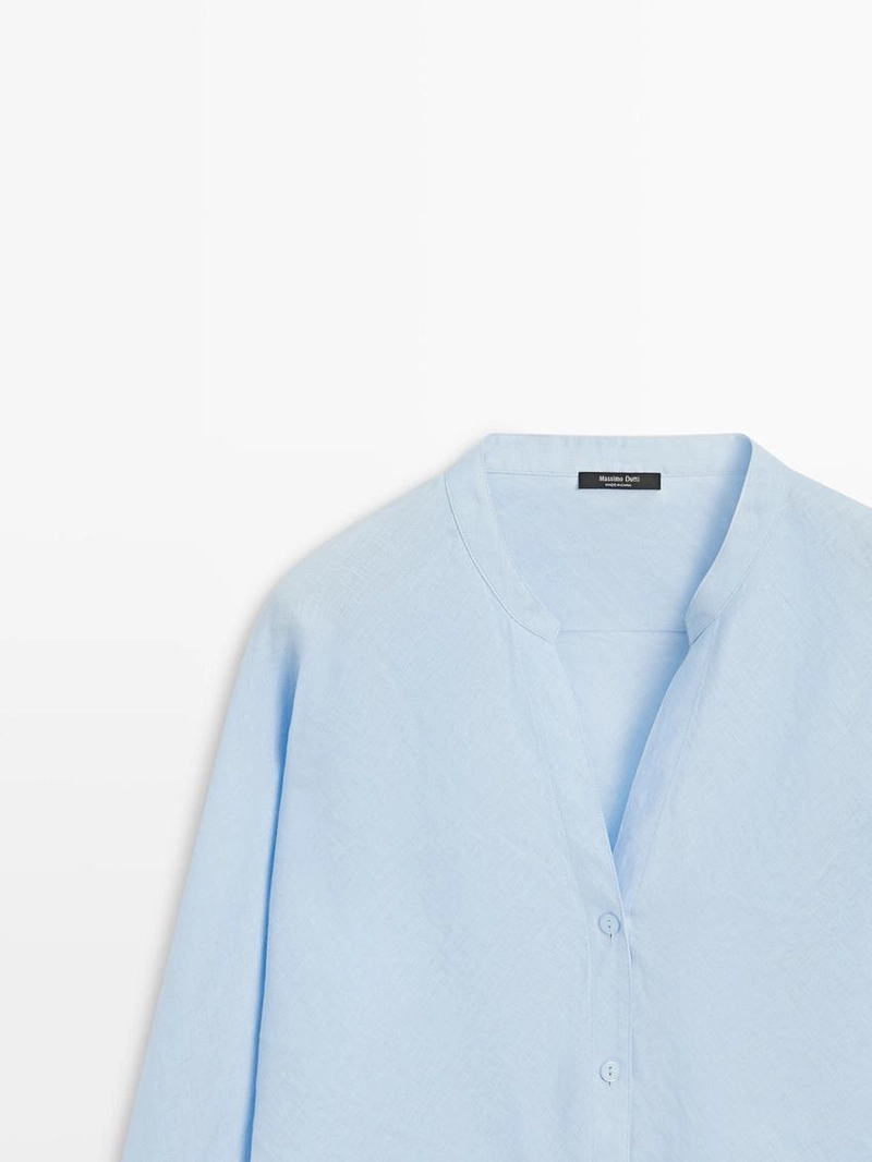 Рубашка с воротником-стойкой из 100% льна