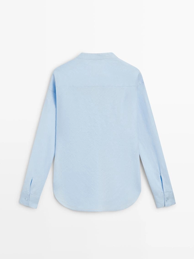 Рубашка с воротником-стойкой из 100% льна