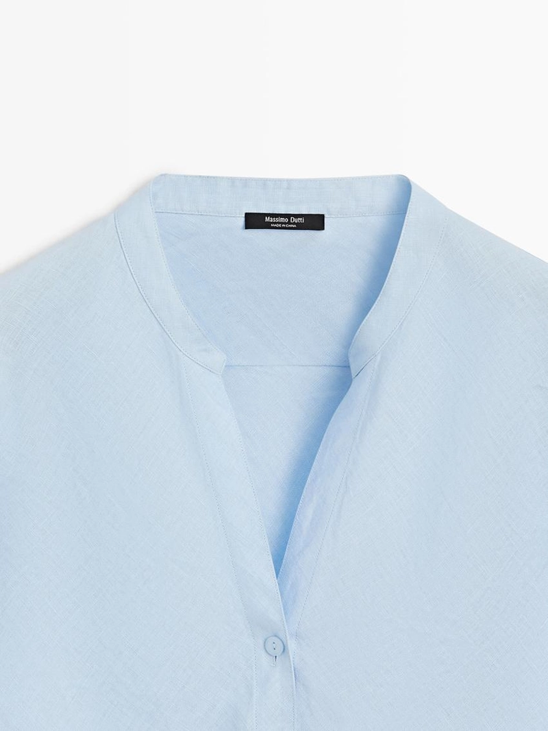 Рубашка с воротником-стойкой из 100% льна