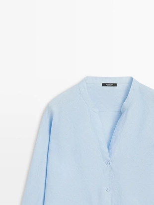 Купить Massimo Dutti Рубашка с воротником-стойкой из 100% льна