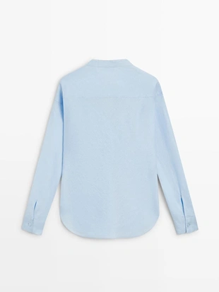 SKY BLUE | 5151/730/403 - Massimo Dutti Рубашка с воротником-стойкой из 100% льна
