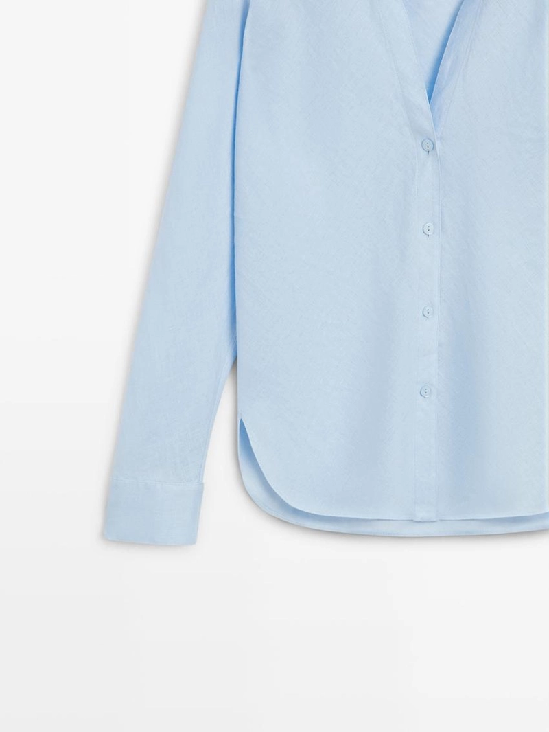 Рубашка с воротником-стойкой из 100% льна