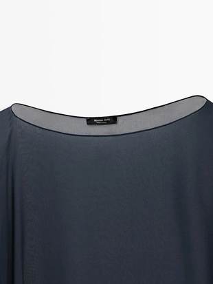 NAVY BLUE | 6351/802/401 - Massimo Dutti Асимметричная шелковая накидка с вырезом