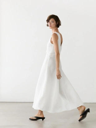 WHITE | 6652/509/250 - Massimo Dutti Платье миди из льна