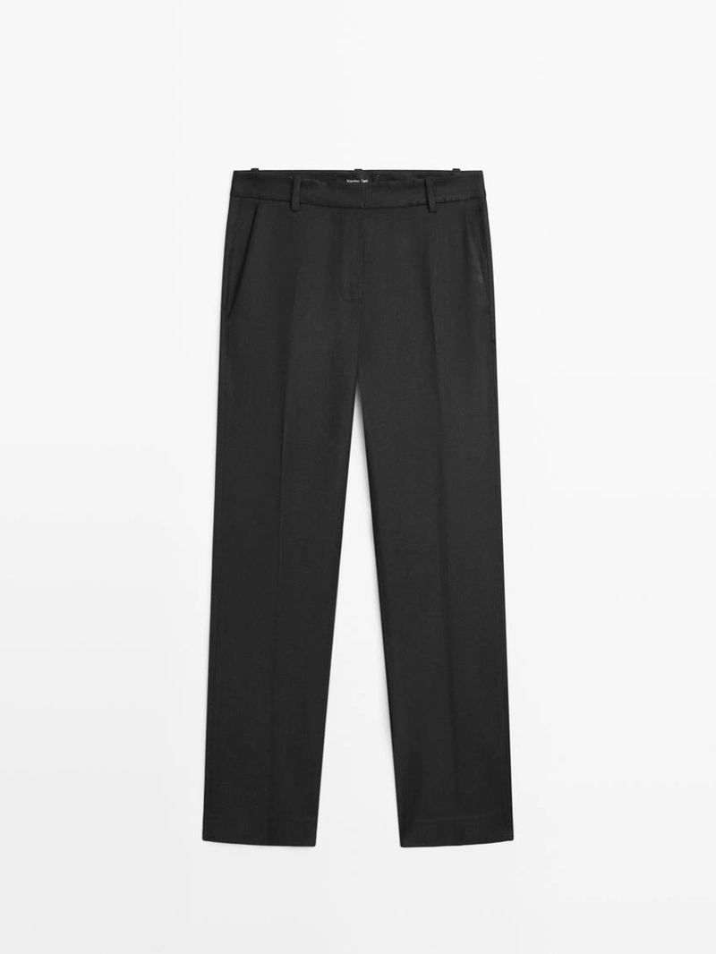 Брюки прямого кроя из льняно-вискозного материала