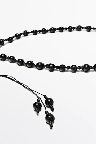 BLACK | 6179/644/800 - Massimo Dutti Кожаный ремень с деревянными бусинами