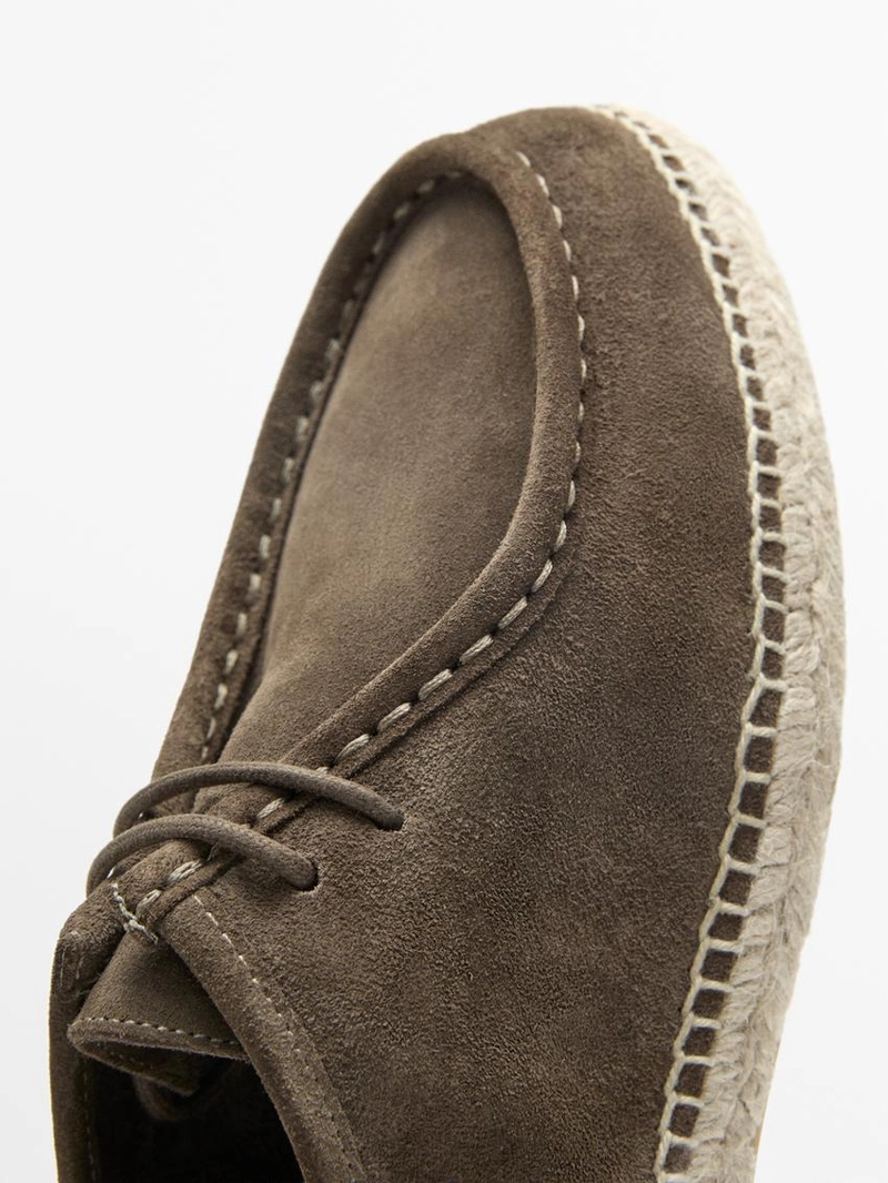 Туфли из разделочной кожи с мокасинным носком и подошвой из джута