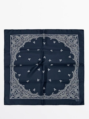 NAVY BLUE | 6340/805/401 - Massimo Dutti Шелковый платок с орнаментом PAISLEY из 100% шелка