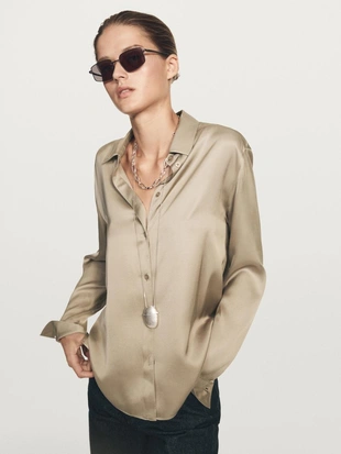 BEIGE | 5150/950/710 - Massimo Dutti Рубашка из потрясающего атласа