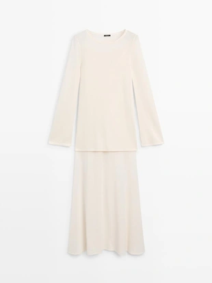 Платье из хлопковой ткани с длинными рукавами- Заказать в России