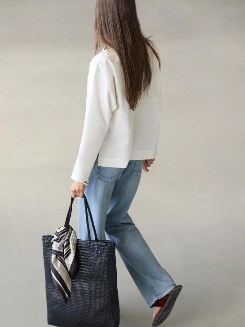 Блуза с лодочным вырезом из поплина