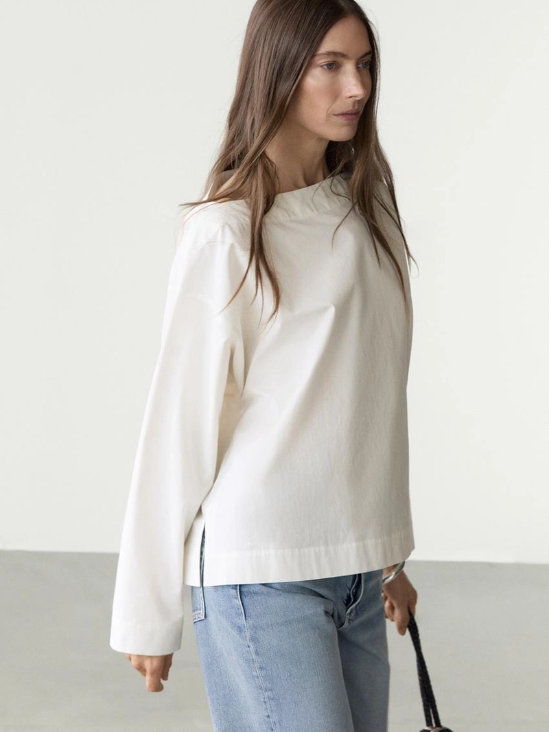 Блуза с лодочным вырезом из поплина