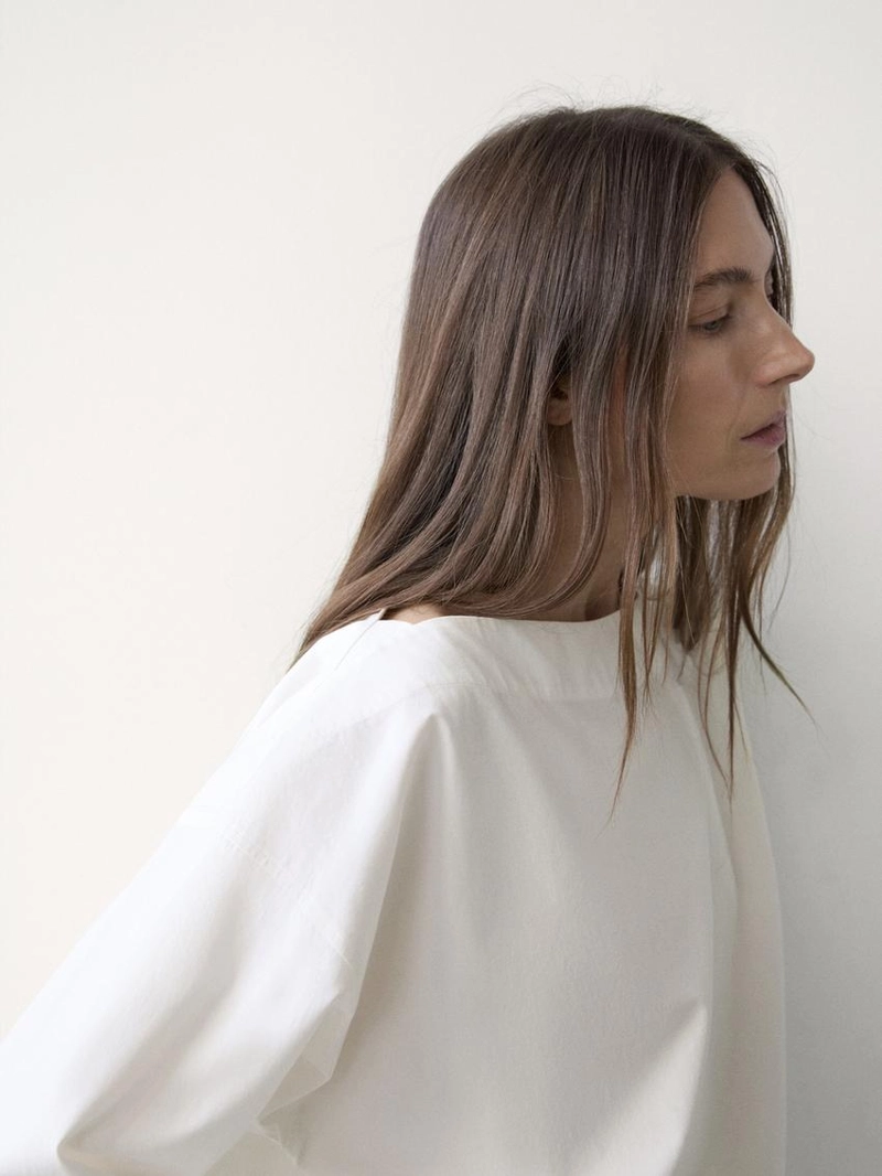 Блуза с лодочным вырезом из поплина