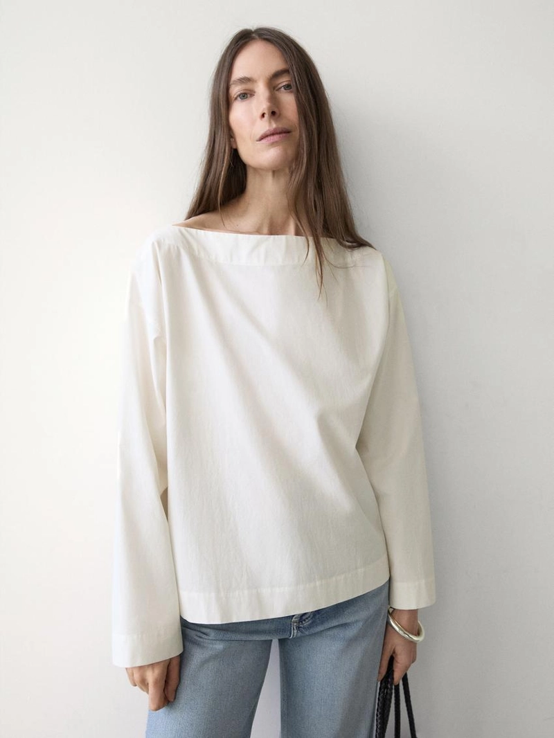 Блуза с лодочным вырезом из поплина