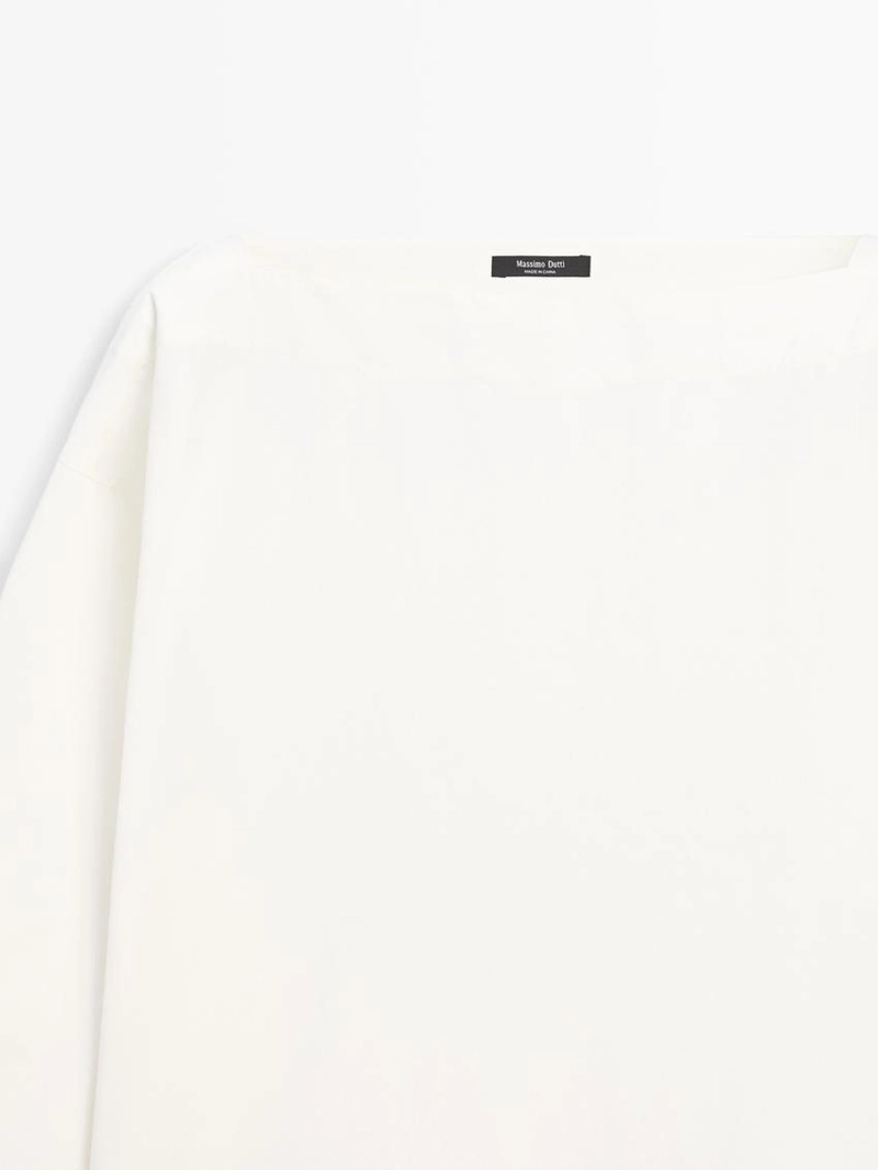 Блуза с лодочным вырезом из поплина