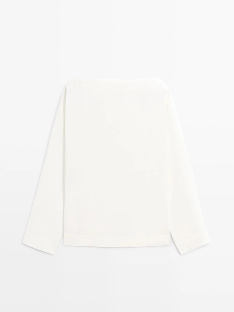 Блуза с лодочным вырезом из поплина