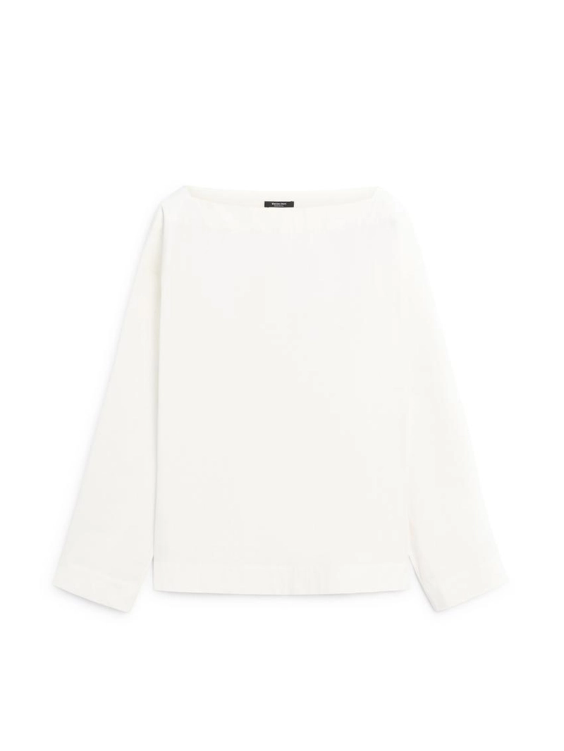 Блуза с лодочным вырезом из поплина