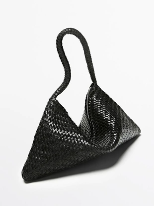 BLACK | 6921/607/800 - Massimo Dutti Маленькая плетеная кожаная сумка через плечо