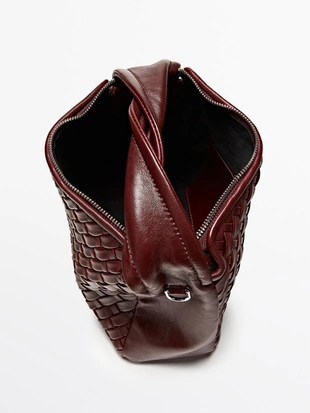 BURGUNDY | 6902/650/606 - Massimo Dutti Сумочка мини из плетеной кожи наппа