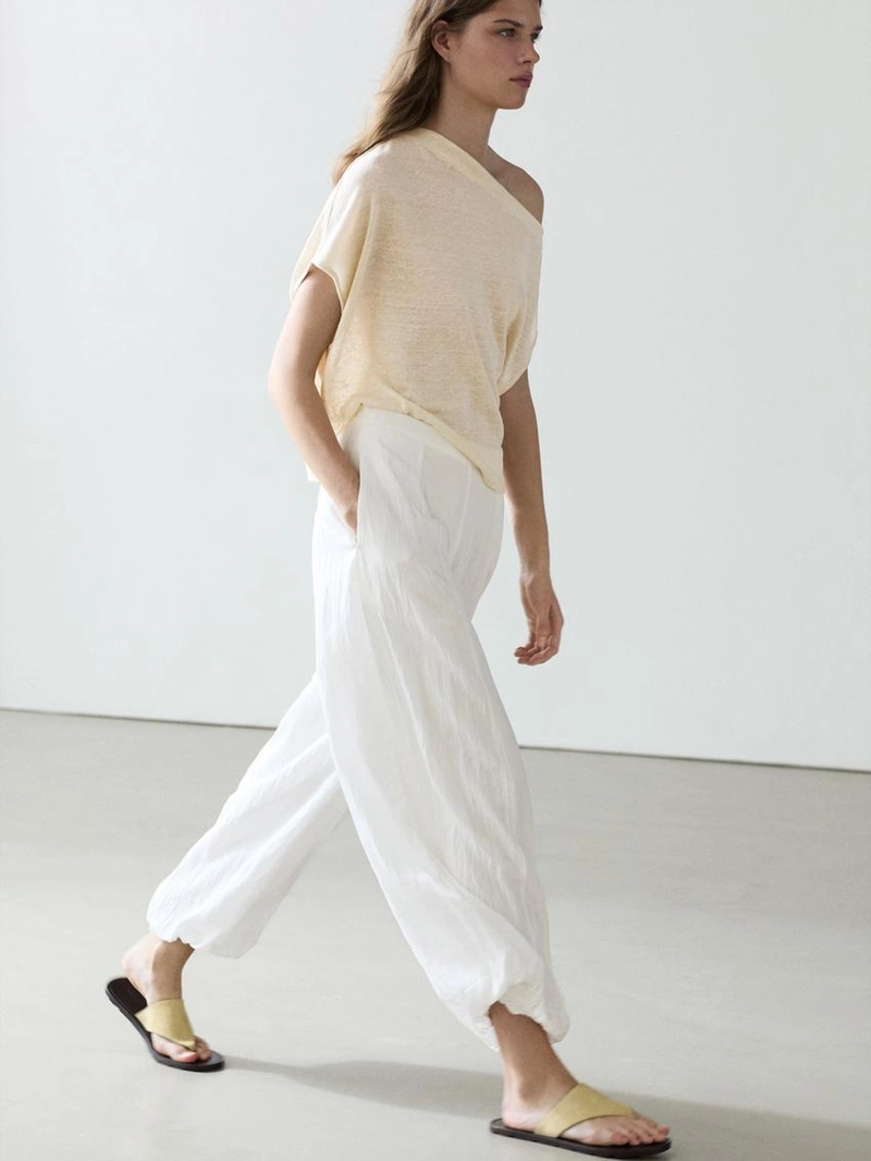 Текстурированные брюки-саруэль с линейной посадкой