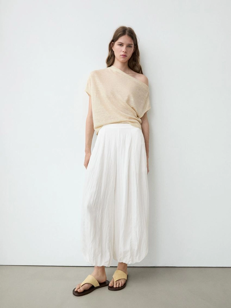 Текстурированные брюки-саруэль с линейной посадкой