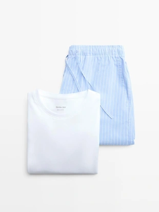 SKY BLUE | 2633/345/403 - Massimo Dutti Пижама с майкой коротким рукавом и полосатыми брюками