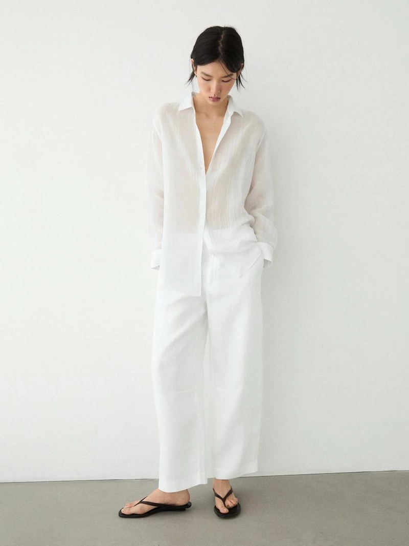 Льняные брюки в стиле carrot fit