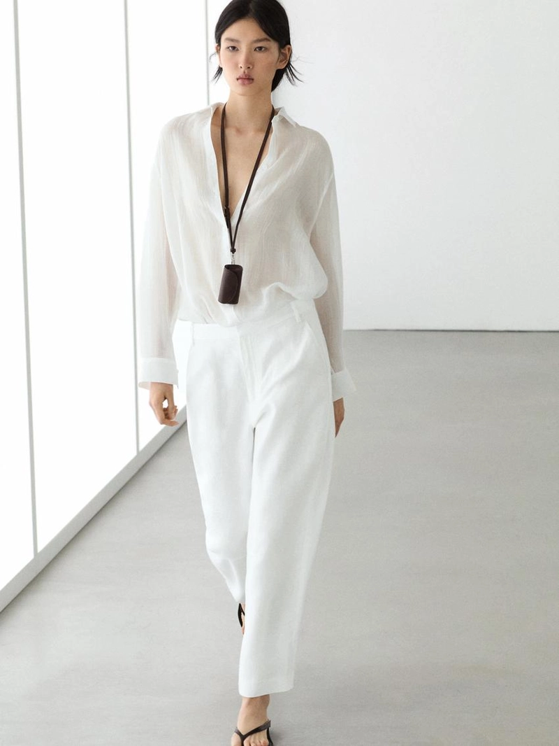 Льняные брюки в стиле carrot fit