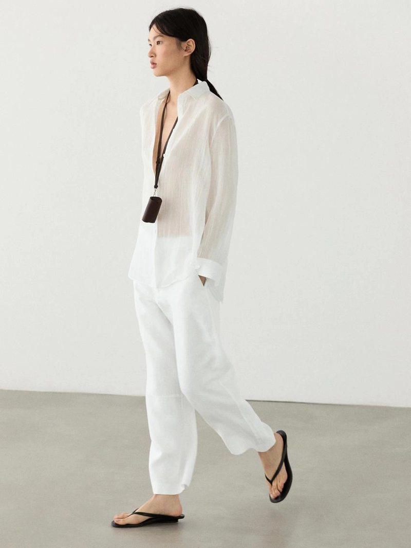 Льняные брюки в стиле carrot fit