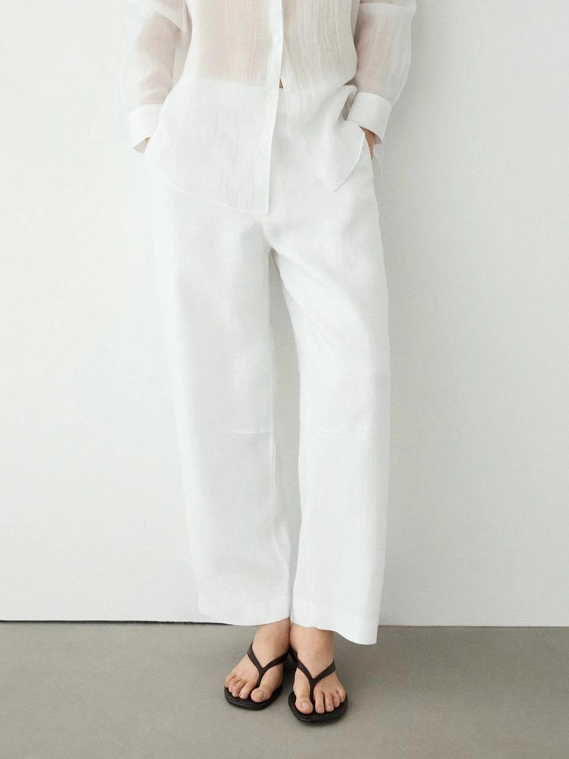 Льняные брюки в стиле carrot fit