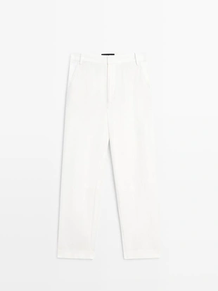 Льняные брюки в стиле carrot fit- Заказать в России