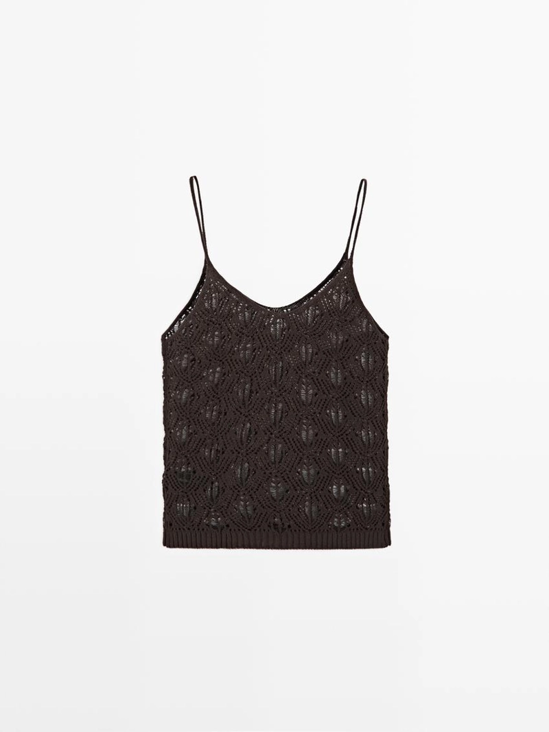 Топ с бретелями и деталями кружевной вязки