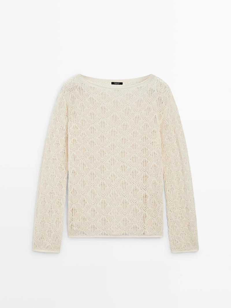 Свитер с лодочкой и деталями сетки