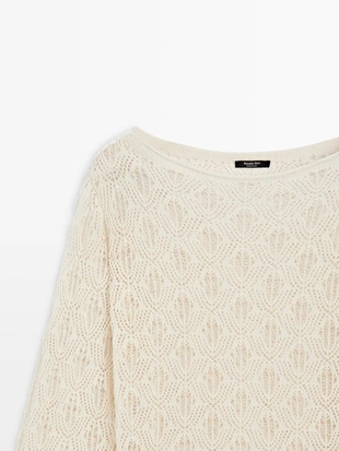 Свитер с лодочкой и деталями сетки- Заказать в России