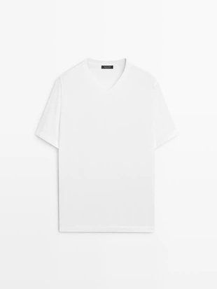 Купить Massimo Dutti Футболка с V-образным вырезом из 100% хлопка