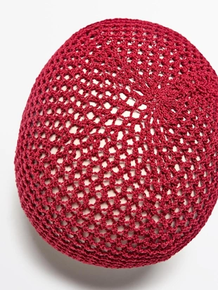 RED | 4613/812/600 - Massimo Dutti Шапка-бини из смесового хлопка с кружевным узором