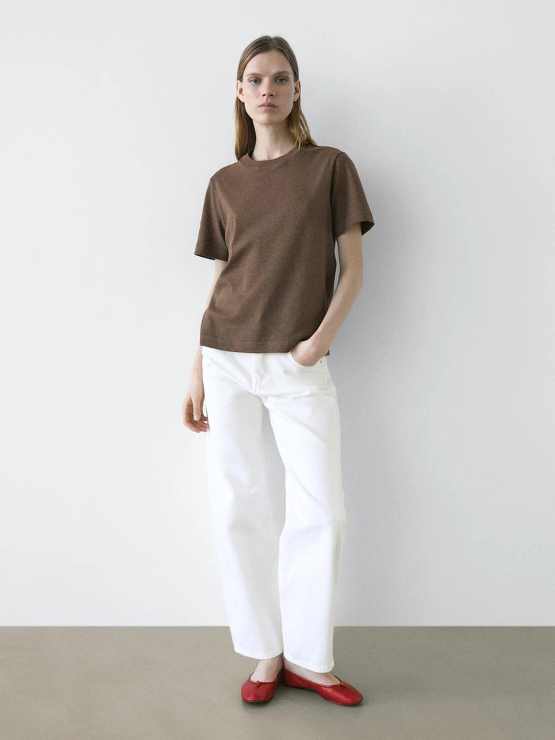 Футболка поло из 100% хлопкового интерлока с круглым вырезом