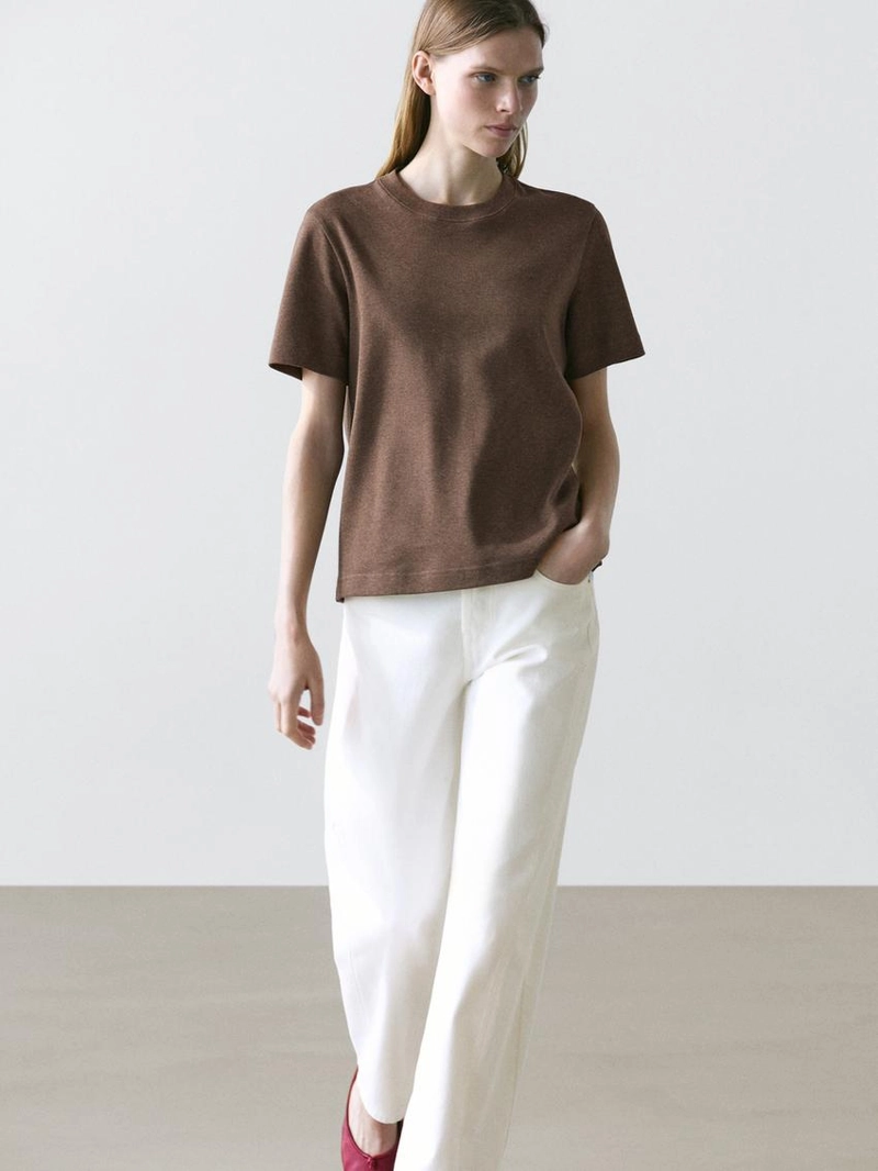 Футболка поло из 100% хлопкового интерлока с круглым вырезом